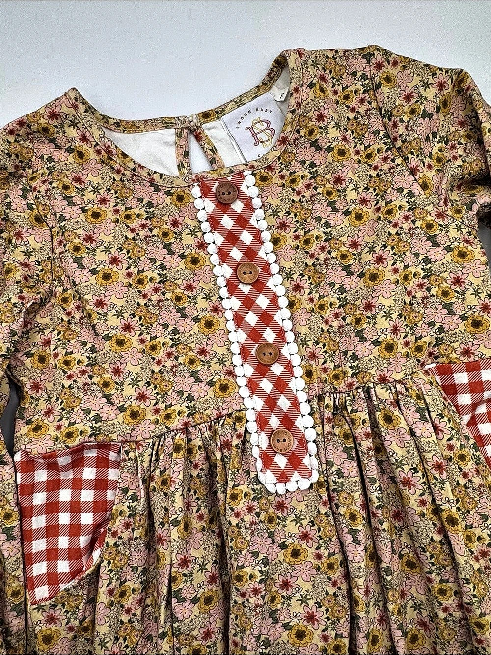 Swoon Baby Clothing Floral Long Sleeve Dress Pink & Brown Girls 10 Like New